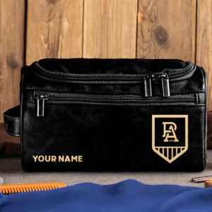 Port Adelaide Power AFL Exclusive Logo Personalized Leather Toiletry Bag HOAFL0090525LTB01PORT - Black