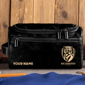 Richmond Tigers AFL Exclusive Logo Personalized Leather Toiletry Bag HOAFL0090525LTB01RICH - Black
