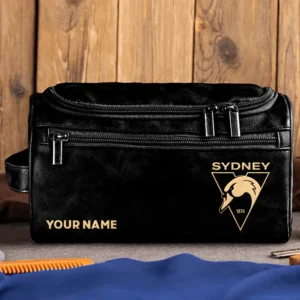 Sydney Swans AFL Exclusive Logo Personalized Leather Toiletry Bag HOAFL0090525LTB01SYD - Black