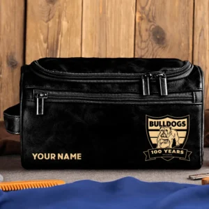 Western Bulldogs AFL Exclusive Logo Personalized Leather Toiletry Bag HOAFL0090525LTB01WB - Black