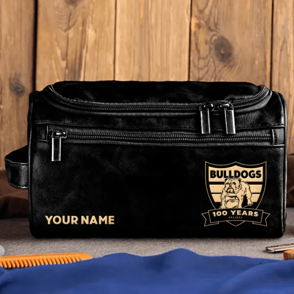 Western Bulldogs AFL Exclusive Logo Personalized Leather Toiletry Bag HOAFL0090525LTB01WB - Black
