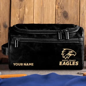 West Coast Eagles AFL Exclusive Logo Personalized Leather Toiletry Bag HOAFL0090525LTB01WCE - Black