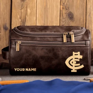 Carlton Blues AFL Exclusive Logo Personalized Leather Toiletry Bag HOAFL0090525LTB01CARL - Coffee