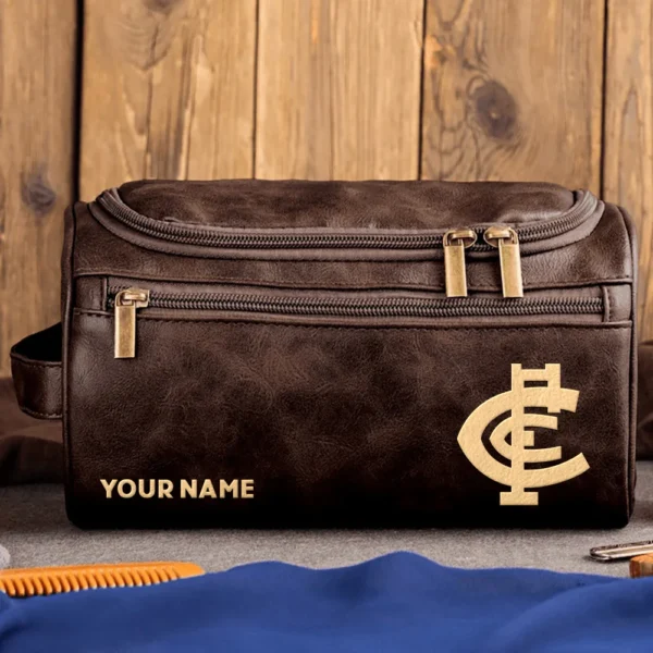 Carlton Blues AFL Exclusive Logo Personalized Leather Toiletry Bag HOAFL0090525LTB01CARL - Coffee