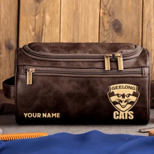Geelong Cats AFL Exclusive Logo Personalized Leather Toiletry Bag HOAFL0090525LTB01GEEL - Coffee