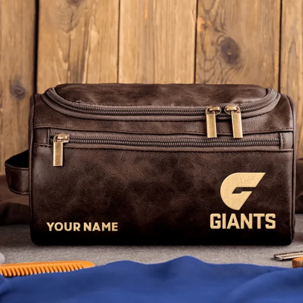 GWS Giants AFL Exclusive Logo Personalized Leather Toiletry Bag HOAFL0090525LTB01GWS - Coffee