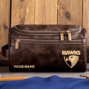 Hawthorn Hawks AFL Exclusive Logo Personalized Leather Toiletry Bag HOAFL0090525LTB01HAW - Coffee