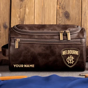 Melbourne Demons AFL Exclusive Logo Personalized Leather Toiletry Bag HOAFL0090525LTB01MELB - Coffee