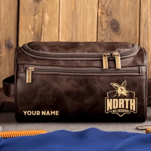 North Melbourne Kangaroos AFL Exclusive Logo Personalized Leather Toiletry Bag HOAFL0090525LTB01NMFC - Coffee