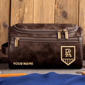 Port Adelaide Power AFL Exclusive Logo Personalized Leather Toiletry Bag HOAFL0090525LTB01PORT - Coffee