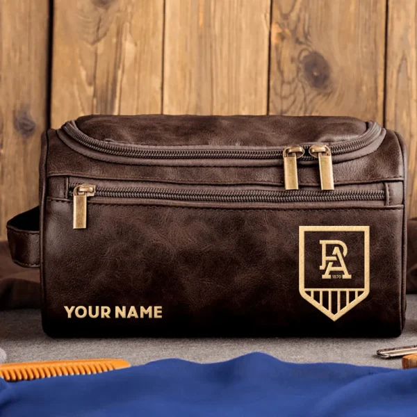 Port Adelaide Power AFL Exclusive Logo Personalized Leather Toiletry Bag HOAFL0090525LTB01PORT - Coffee