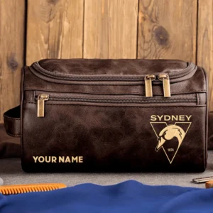 Sydney Swans AFL Exclusive Logo Personalized Leather Toiletry Bag HOAFL0090525LTB01SYD - Coffee