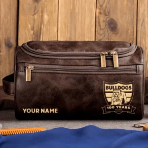 Western Bulldogs AFL Exclusive Logo Personalized Leather Toiletry Bag HOAFL0090525LTB01WB - Coffee