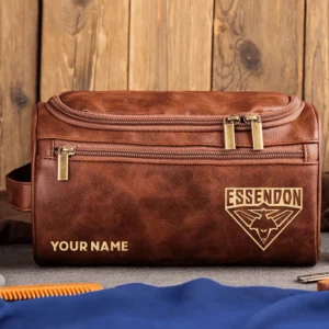 Essendon Bombers AFL Exclusive Logo Personalized Leather Toiletry Bag HOAFL0090525LTB01ESS - Dark Brown