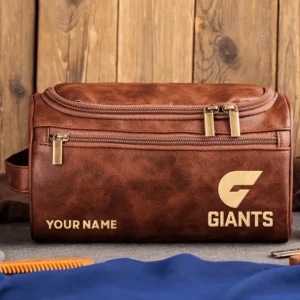 GWS Giants AFL Exclusive Logo Personalized Leather Toiletry Bag HOAFL0090525LTB01GWS - Dark Brown