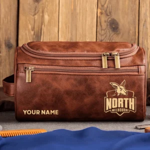 North Melbourne Kangaroos AFL Exclusive Logo Personalized Leather Toiletry Bag HOAFL0090525LTB01NMFC - Dark Brown