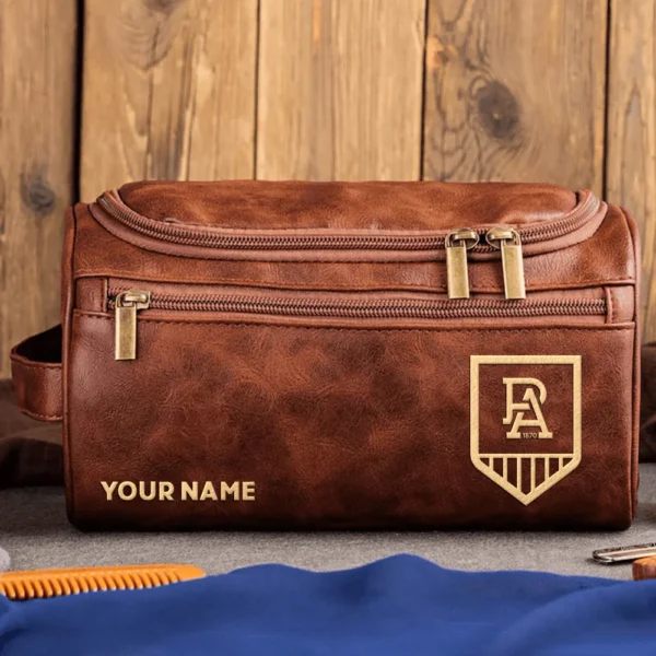 Port Adelaide Power AFL Exclusive Logo Personalized Leather Toiletry Bag HOAFL0090525LTB01PORT - Dark Brown
