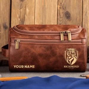 Richmond Tigers AFL Exclusive Logo Personalized Leather Toiletry Bag HOAFL0090525LTB01RICH - Dark Brown