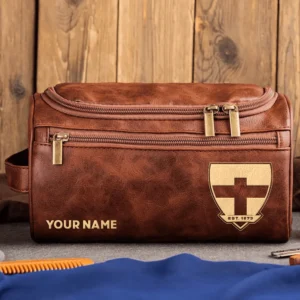 St Kilda Saints AFL Exclusive Logo Personalized Leather Toiletry Bag HOAFL0090525LTB01STK - Dark Brown