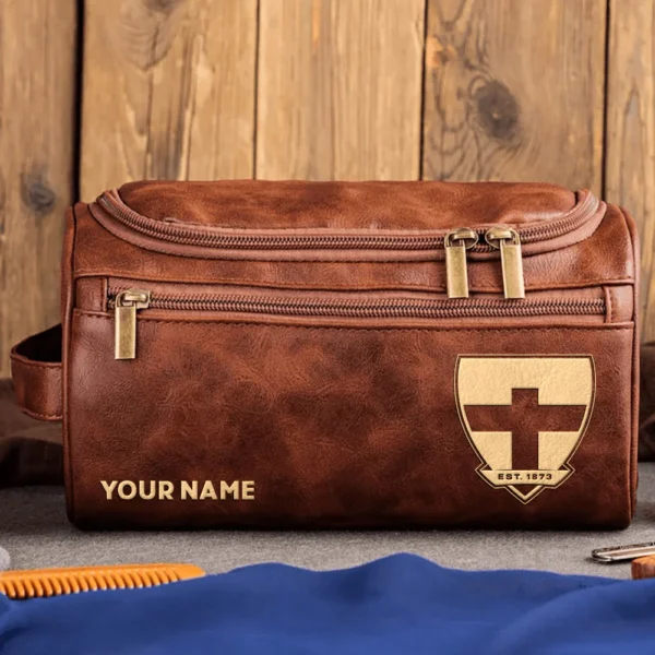 St Kilda Saints AFL Exclusive Logo Personalized Leather Toiletry Bag HOAFL0090525LTB01STK - Dark Brown