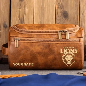Brisbane Lions AFL Exclusive Logo Personalized Leather Toiletry Bag HOAFL0090525LTB01BL - Light Brown