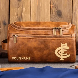 Carlton Blues AFL Exclusive Logo Personalized Leather Toiletry Bag HOAFL0090525LTB01CARL - Light Brown