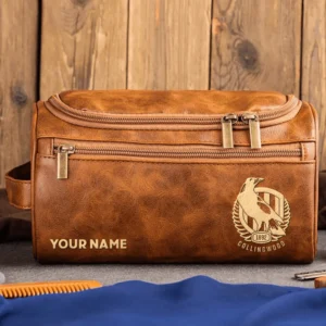Collingwood Magpies AFL Exclusive Logo Personalized Leather Toiletry Bag HOAFL0090525LTB01COLL - Light Brown