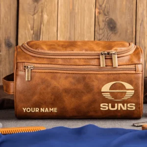 Gold Coast SUNS AFL Exclusive Logo Personalized Leather Toiletry Bag HOAFL0090525LTB01GCFC - Light Brown