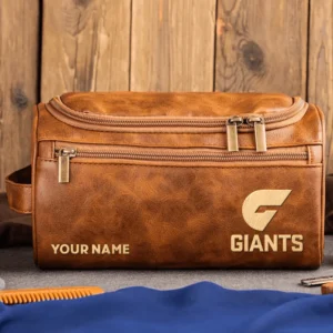 GWS Giants AFL Exclusive Logo Personalized Leather Toiletry Bag HOAFL0090525LTB01GWS - Light Brown