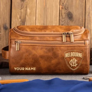 Melbourne Demons AFL Exclusive Logo Personalized Leather Toiletry Bag HOAFL0090525LTB01MELB - Light Brown