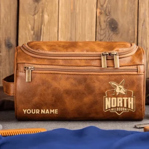 North Melbourne Kangaroos AFL Exclusive Logo Personalized Leather Toiletry Bag HOAFL0090525LTB01NMFC - Light Brown