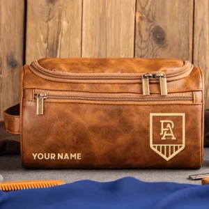 Port Adelaide Power AFL Exclusive Logo Personalized Leather Toiletry Bag HOAFL0090525LTB01PORT - Light Brown