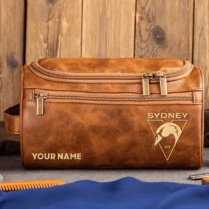 Sydney Swans AFL Exclusive Logo Personalized Leather Toiletry Bag HOAFL0090525LTB01SYD - Light Brown