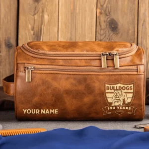 Western Bulldogs AFL Exclusive Logo Personalized Leather Toiletry Bag HOAFL0090525LTB01WB - Light Brown