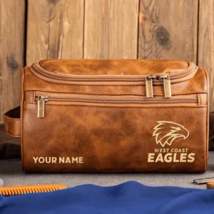 West Coast Eagles AFL Exclusive Logo Personalized Leather Toiletry Bag HOAFL0090525LTB01WCE - Light Brown