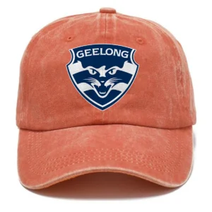 Geelong Cats AFL Exclusive Logo Washed Cotton Baseball Cap - Printed With Box HOAFL100525BC01GEEL - Orange