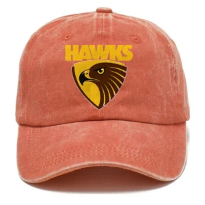 Hawthorn Hawks AFL Exclusive Logo Washed Cotton Baseball Cap - Printed With Box HOAFL100525BC01HAW - Orange