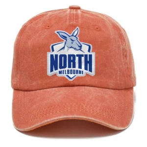 North Melbourne Kangaroos AFL Exclusive Logo Washed Cotton Baseball Cap - Printed With Box HOAFL100525BC01NMFC - Orange