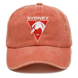 Sydney Swans AFL Exclusive Logo Washed Cotton Baseball Cap - Printed With Box HOAFL100525BC01SYD - Orange
