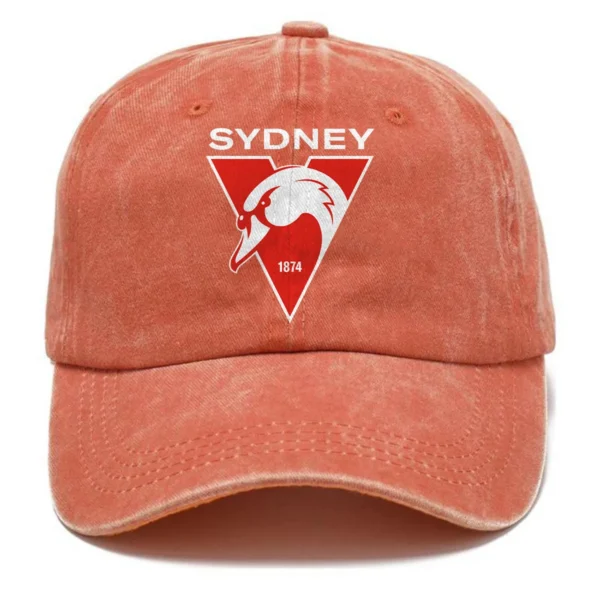 Sydney Swans AFL Exclusive Logo Washed Cotton Baseball Cap - Printed With Box HOAFL100525BC01SYD - Orange