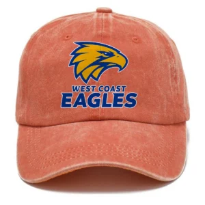 West Coast Eagles AFL Exclusive Logo Washed Cotton Baseball Cap - Printed With Box HOAFL100525BC01WCE - Orange