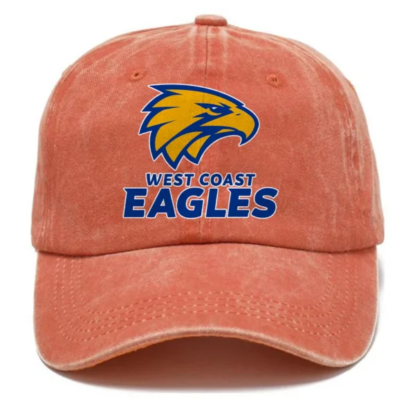 West Coast Eagles AFL Exclusive Logo Washed Cotton Baseball Cap - Printed With Box HOAFL100525BC01WCE - Orange