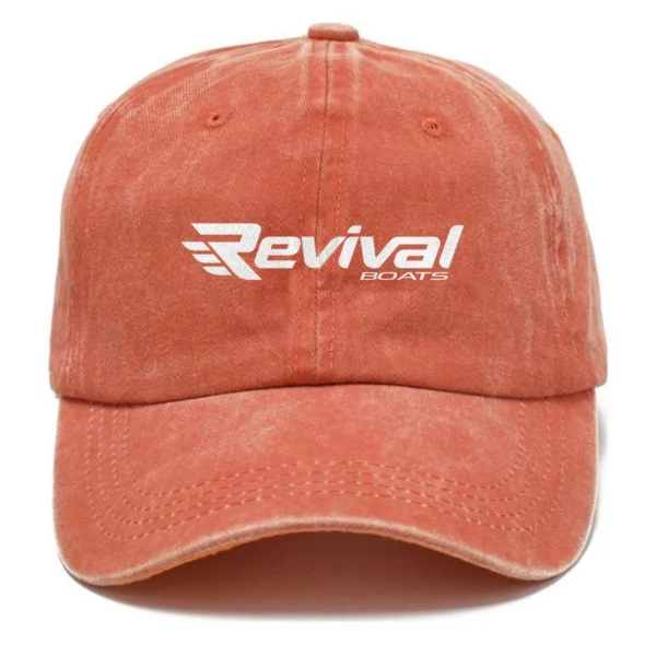 Revival Boats Fishing AU Exclusive Logo Washed Cotton Baseball Cap - Printed With Box HOFS070525AU1RVB - Orange