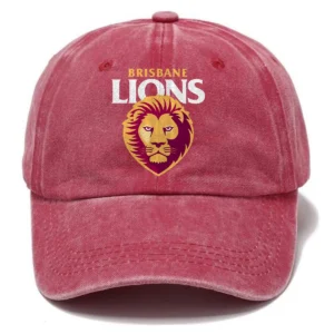 Brisbane Lions AFL Exclusive Logo Washed Cotton Baseball Cap - Printed With Box HOAFL100525BC01BL - Red