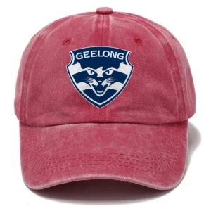 Geelong Cats AFL Exclusive Logo Washed Cotton Baseball Cap - Printed With Box HOAFL100525BC01GEEL - Red