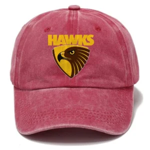 Hawthorn Hawks AFL Exclusive Logo Washed Cotton Baseball Cap - Printed With Box HOAFL100525BC01HAW - Red