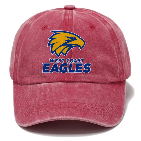 West Coast Eagles AFL Exclusive Logo Washed Cotton Baseball Cap - Printed With Box HOAFL100525BC01WCE - Red