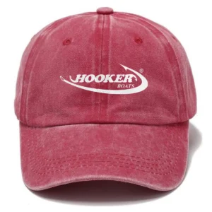 Hooker Boats Fishing AU Exclusive Logo Washed Cotton Baseball Cap - Printed With Box HOFS070525AU1HOO - Red