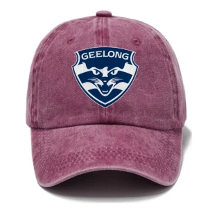 Geelong Cats AFL Exclusive Logo Washed Cotton Baseball Cap - Printed With Box HOAFL100525BC01GEEL - Rose