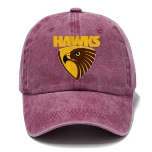 Hawthorn Hawks AFL Exclusive Logo Washed Cotton Baseball Cap - Printed With Box HOAFL100525BC01HAW - Rose